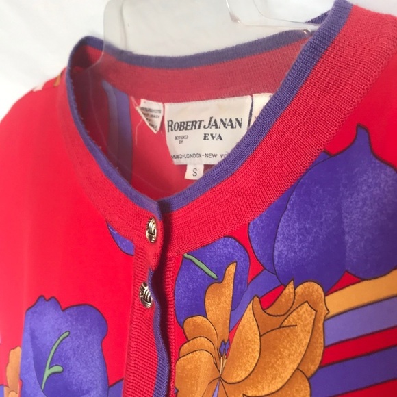 Vintage ladies Robert Janan red floral snap button jacket size Small - Picture 5 of 9
